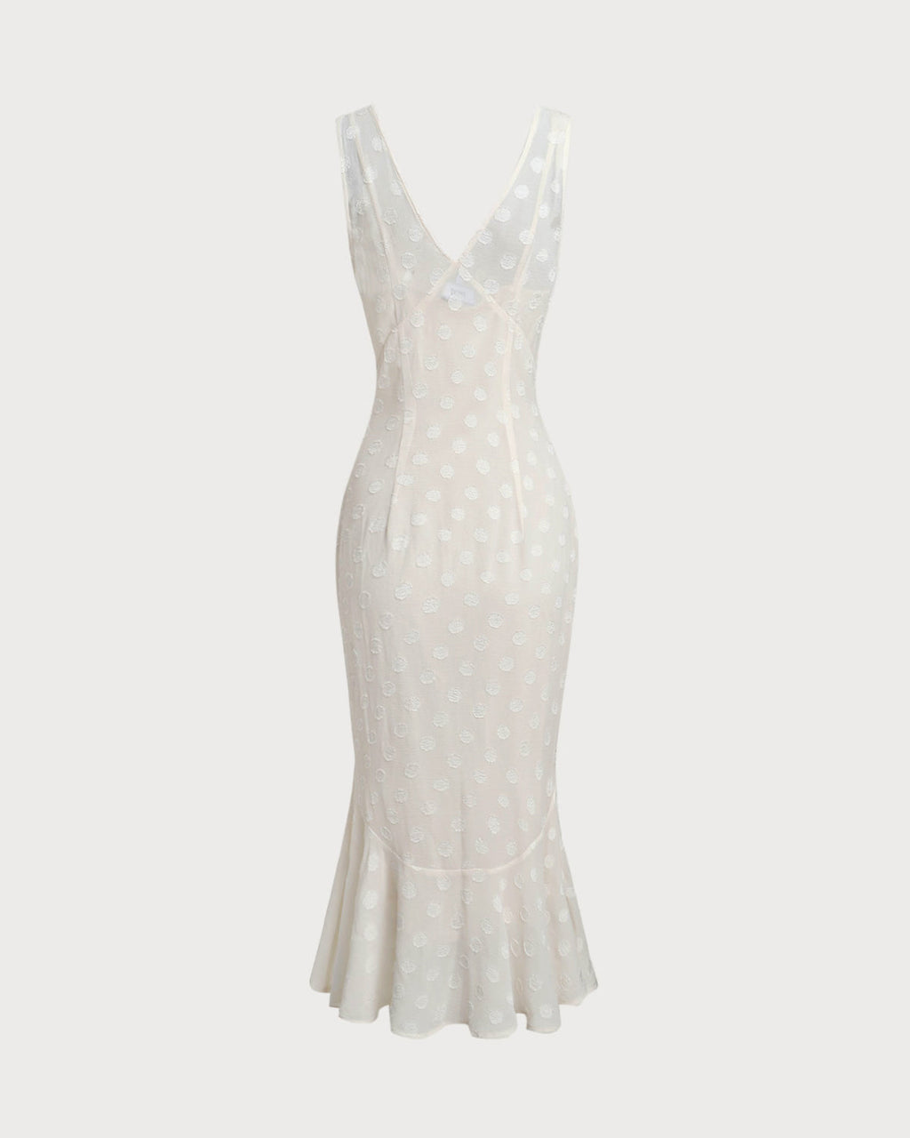 Beige Polka Dot V-Neck Midi Dress