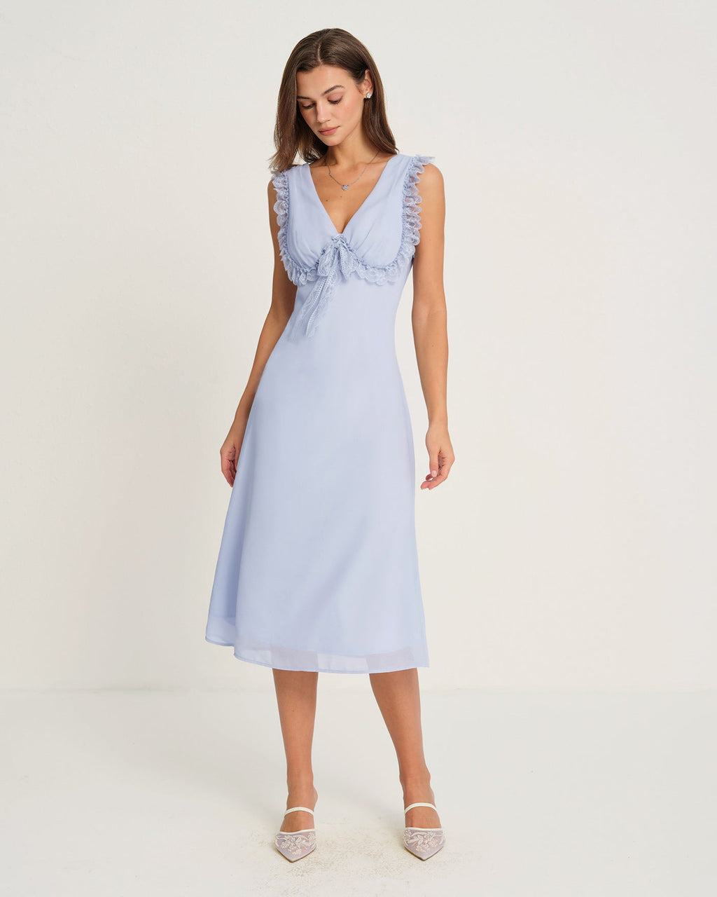 Blue V Neck Midi Dress