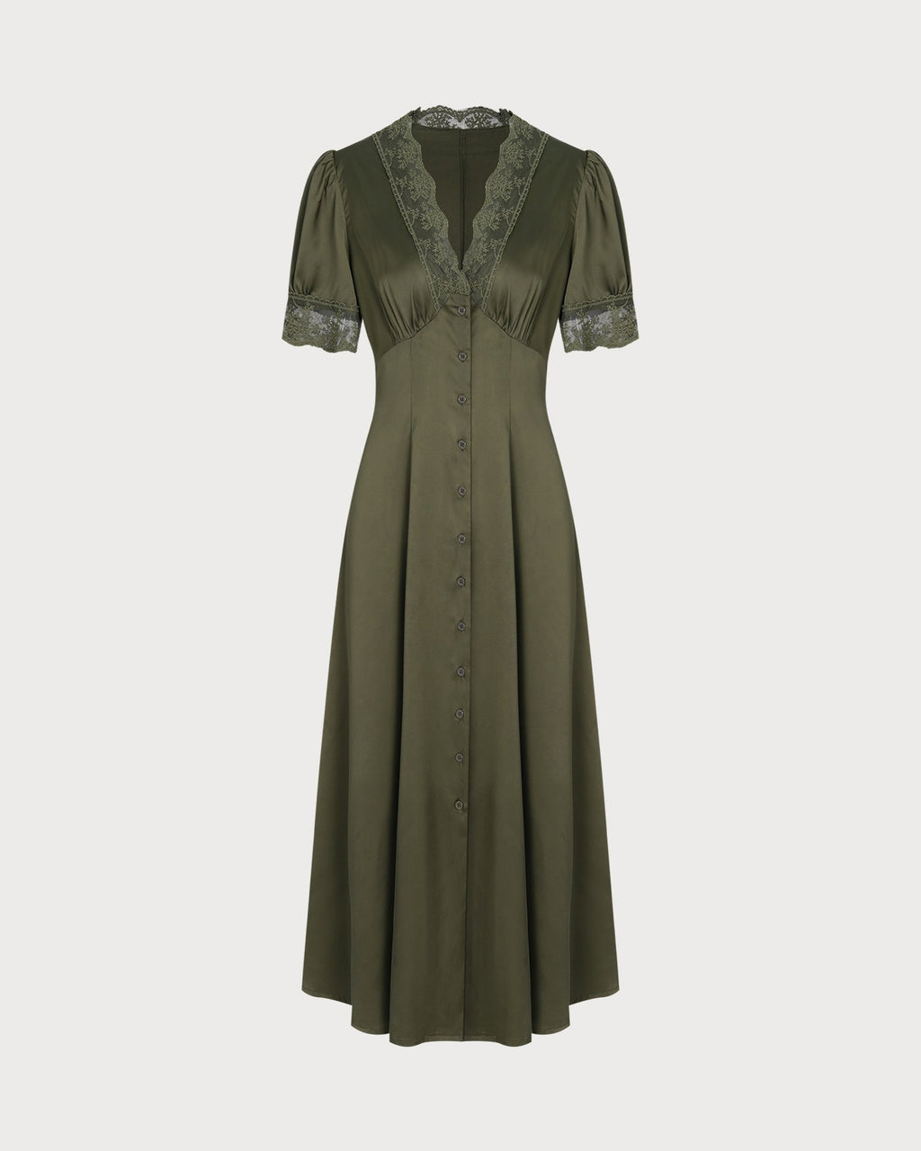 Green Lace Satin Midi Dress