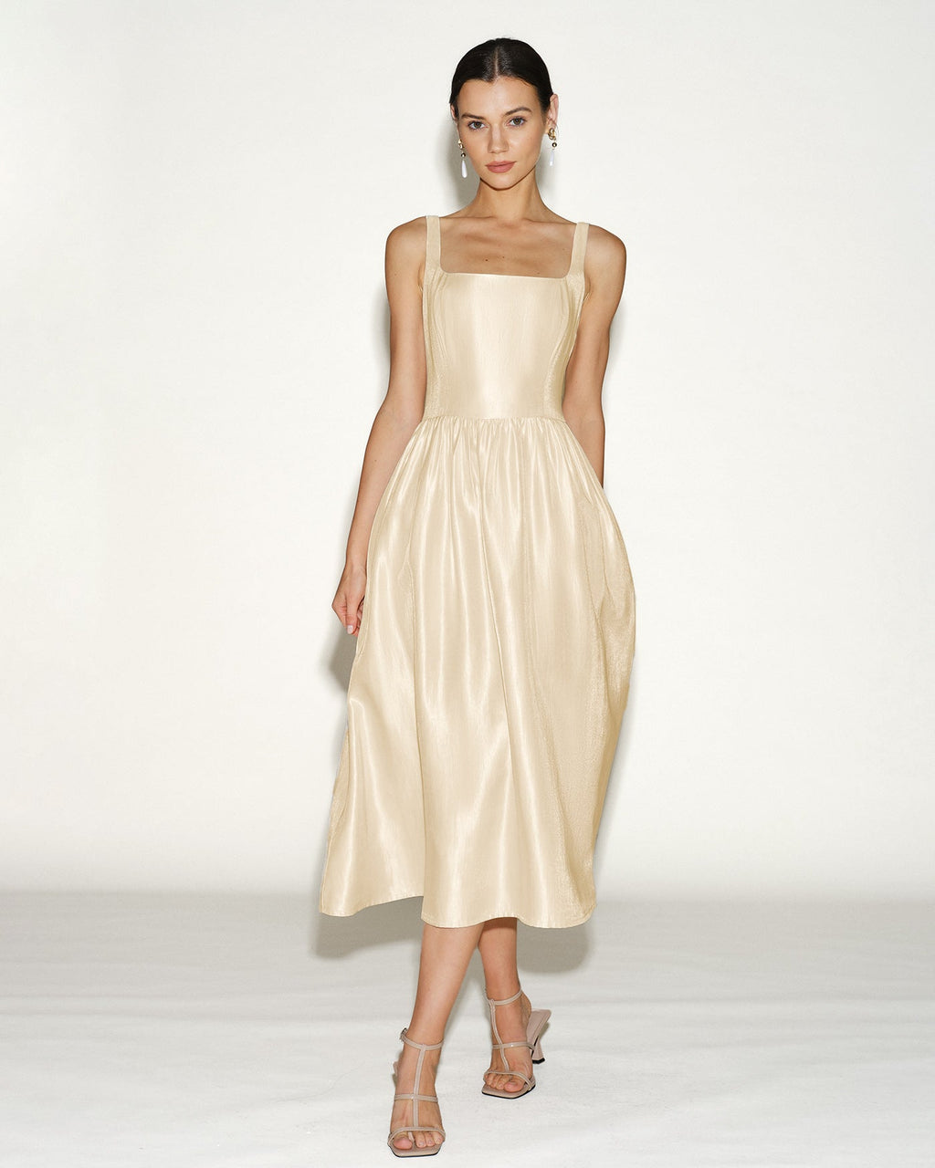Apricot Zipper Slip Midi Dress