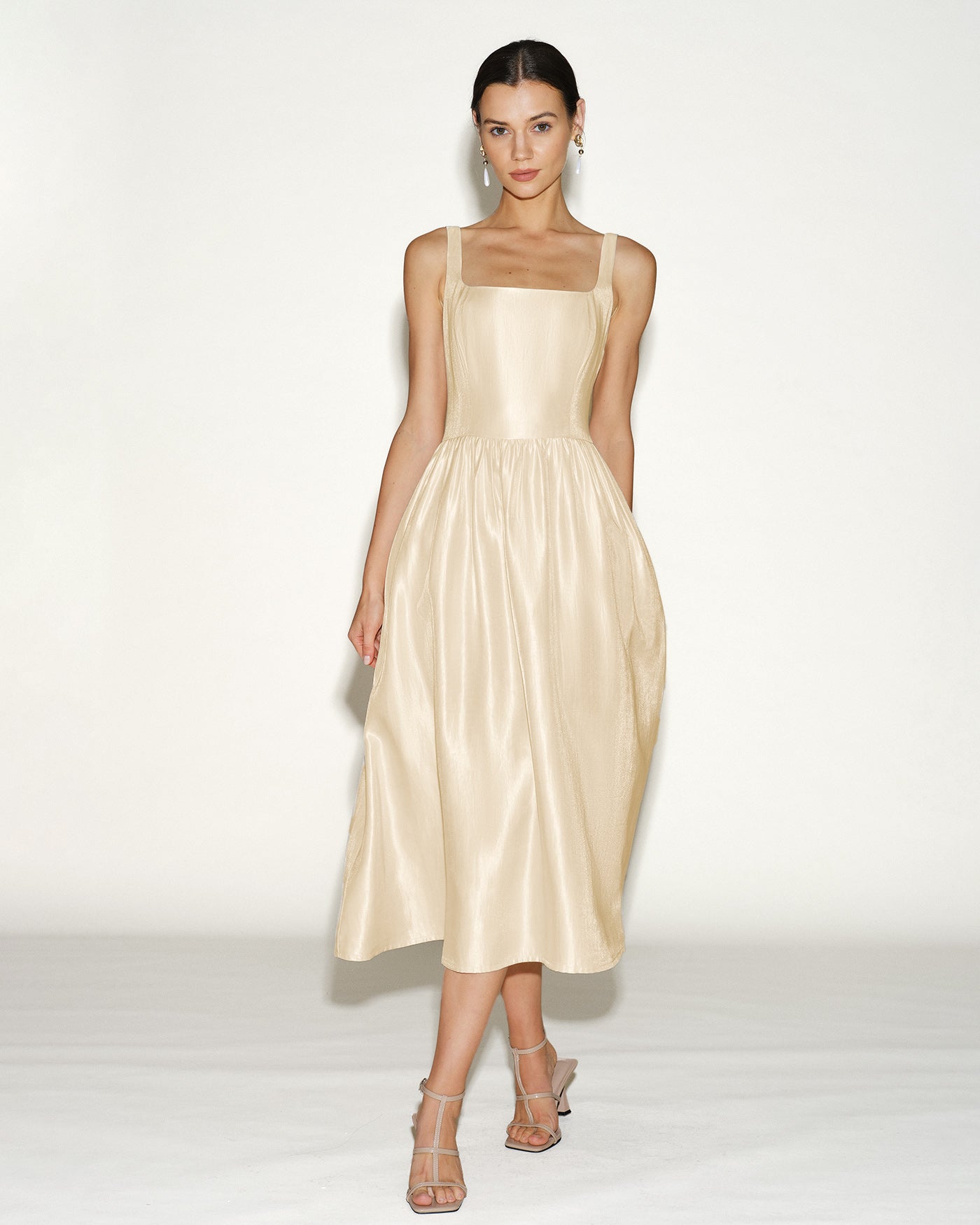 Apricot Zipper Slip Midi Dress