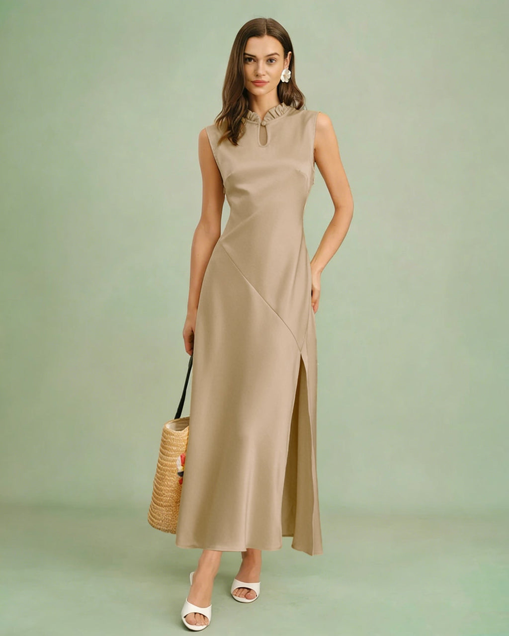 Apricot Ruffled Midi Dress