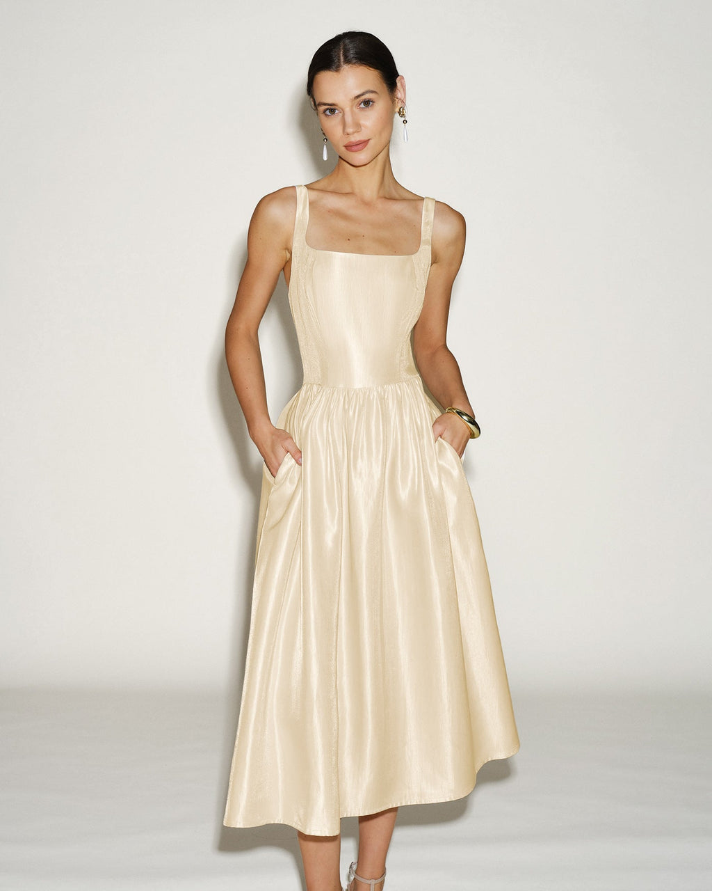 Apricot Zipper Slip Midi Dress