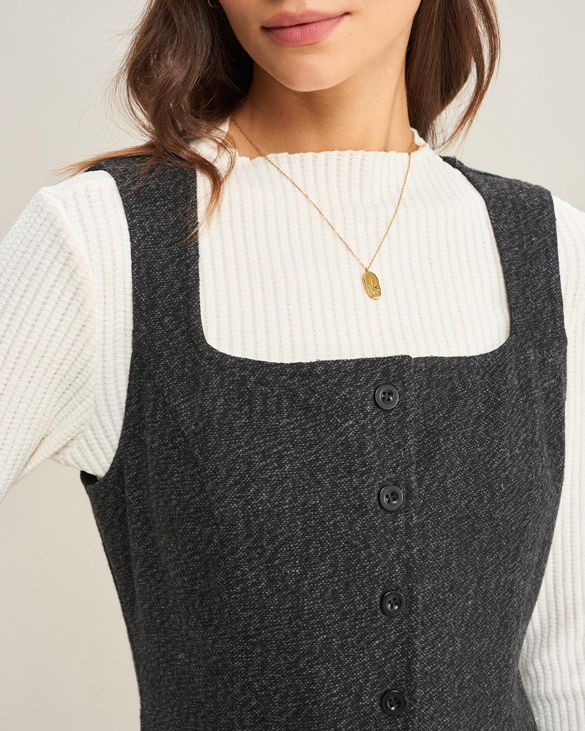 Grey Tweed Sleeveless Midi Dress