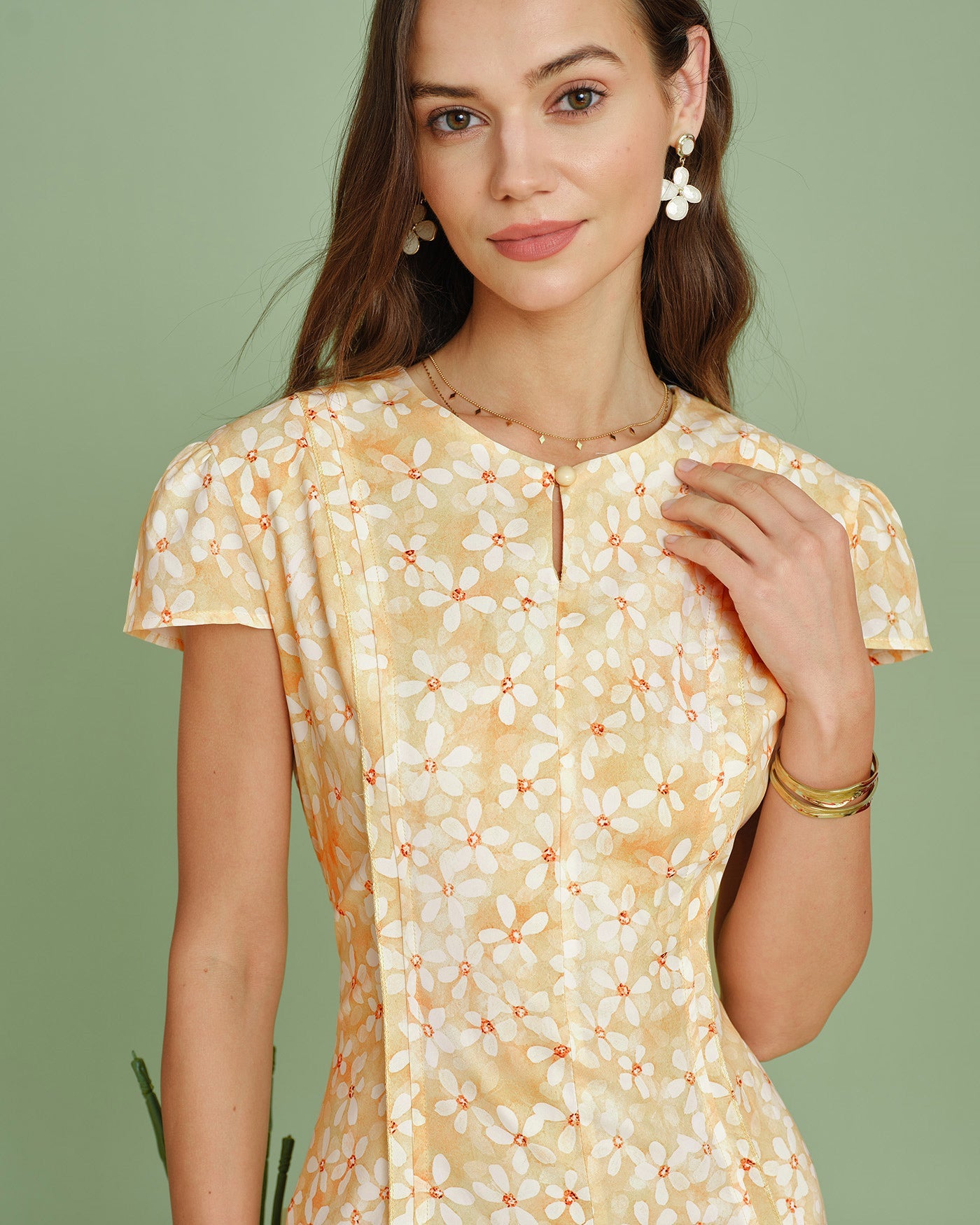 Yellow Cap Sleeve Floral Midi Dress