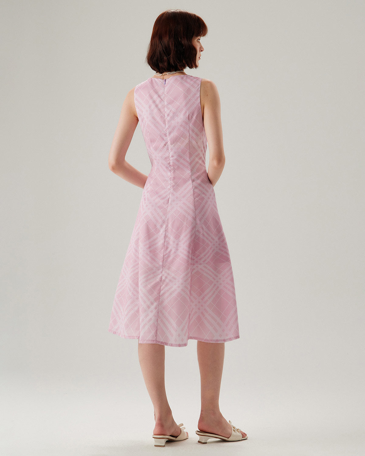 Pink Striped Sleeveless Midi Dress