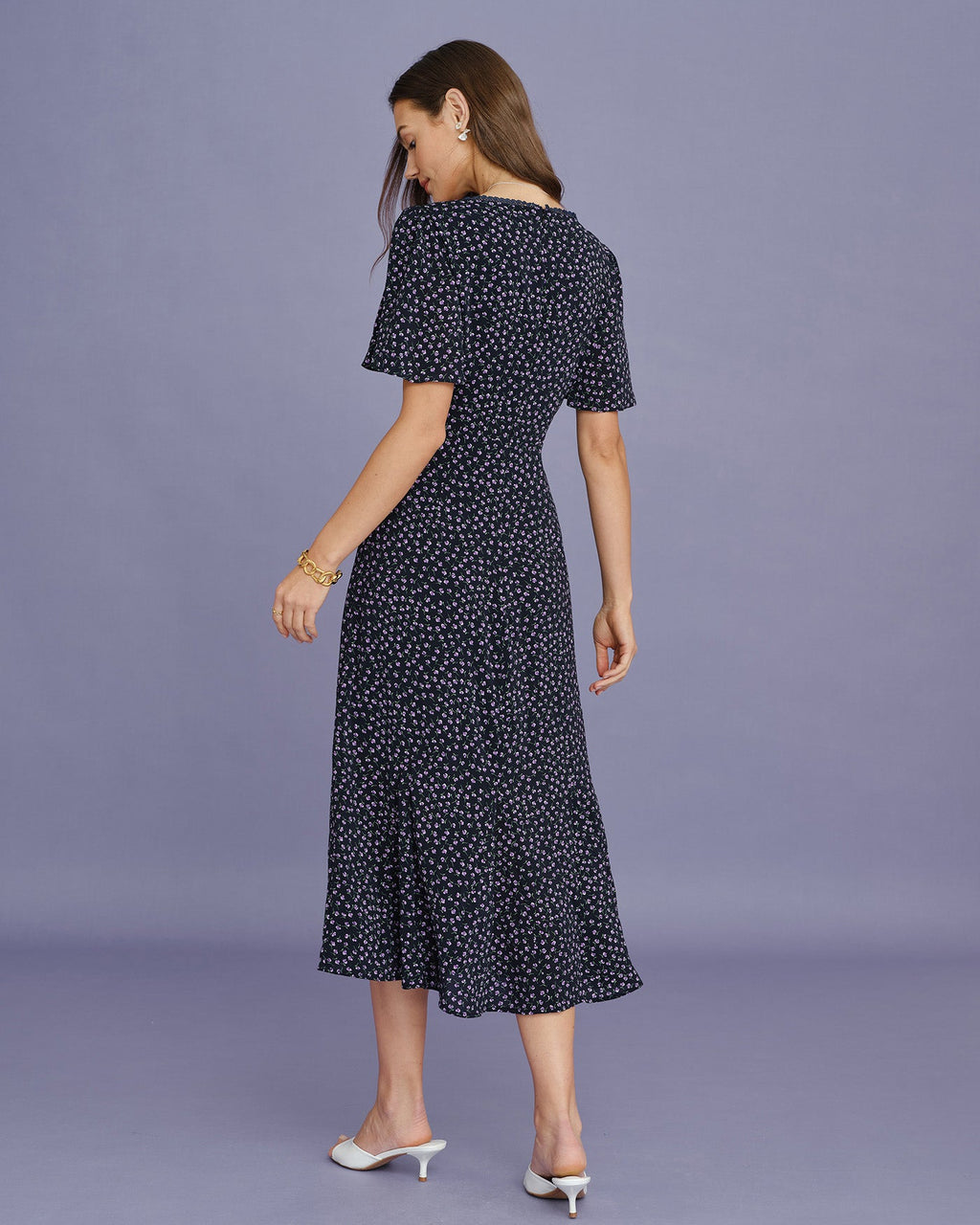 Pueple Floral Butterfly Sleeve Midi Dress