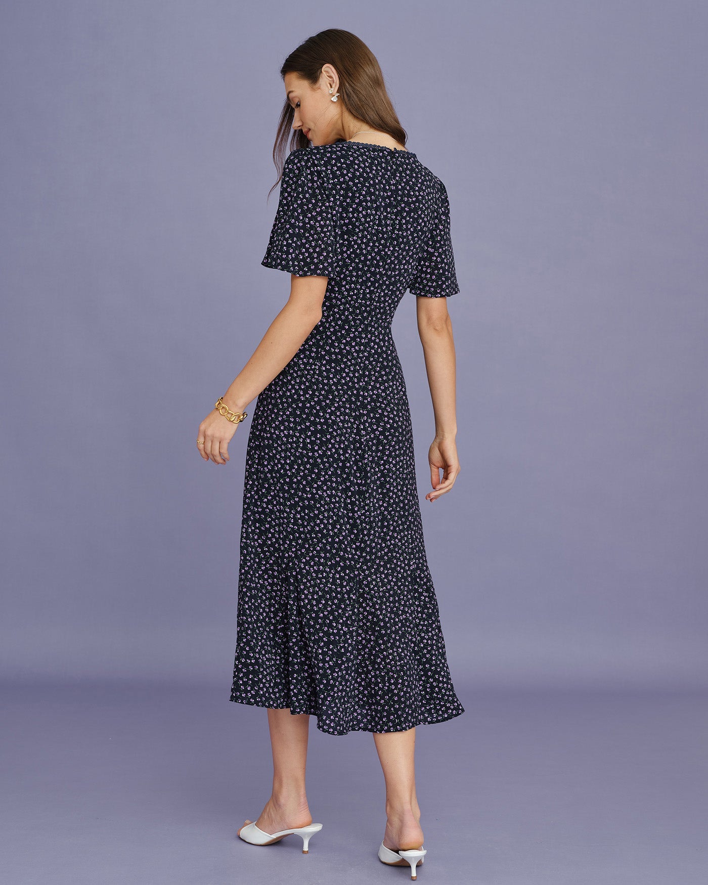 Pueple Floral Butterfly Sleeve Midi Dress