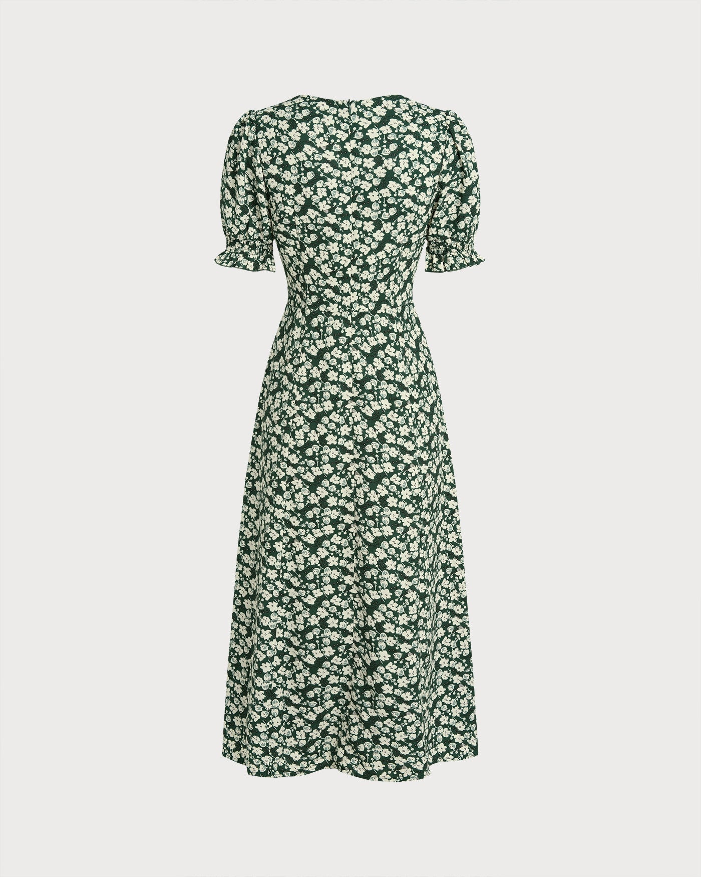 Green Floral V Neck Midi Dress