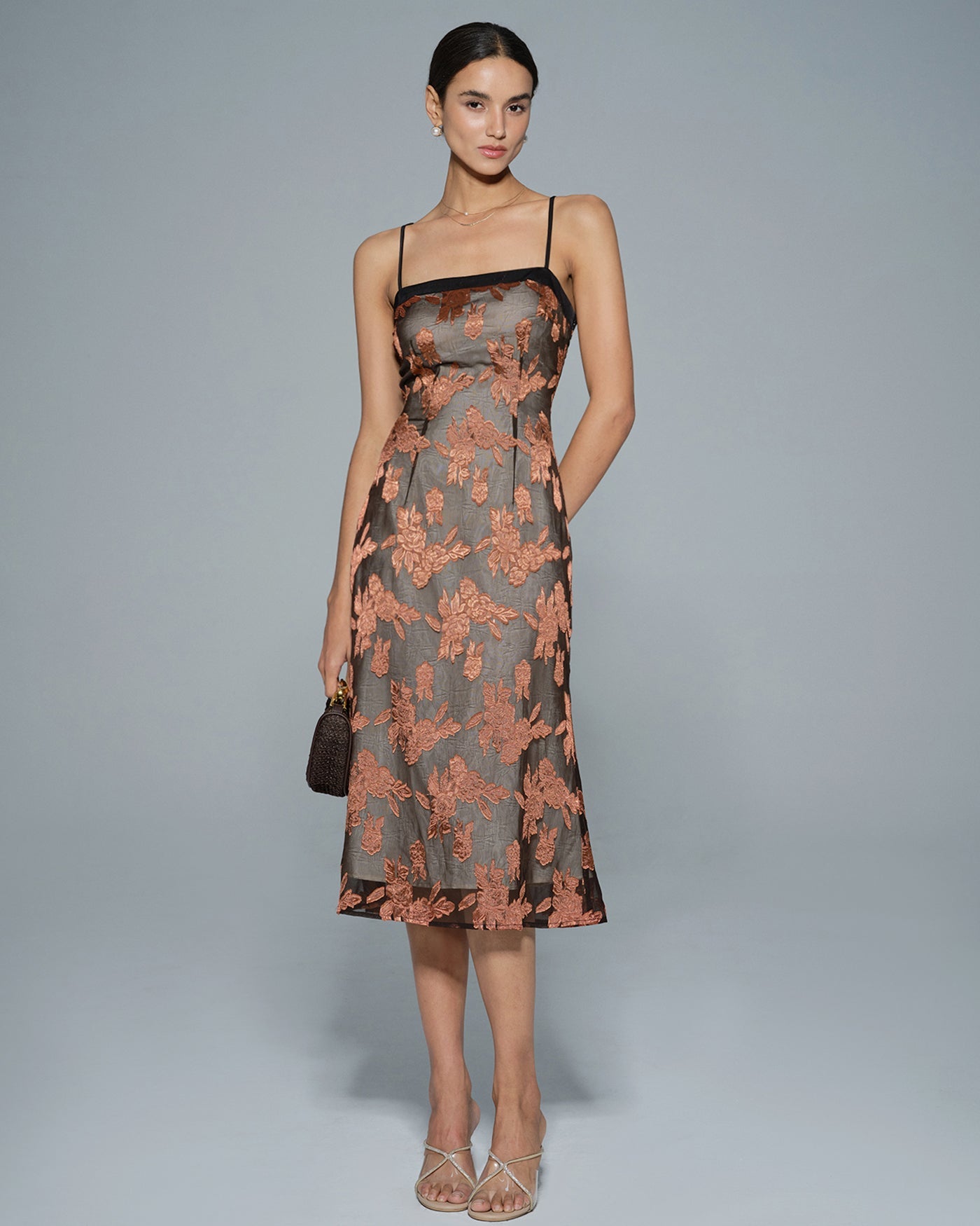 Caramel Floral Slip Midi Dress