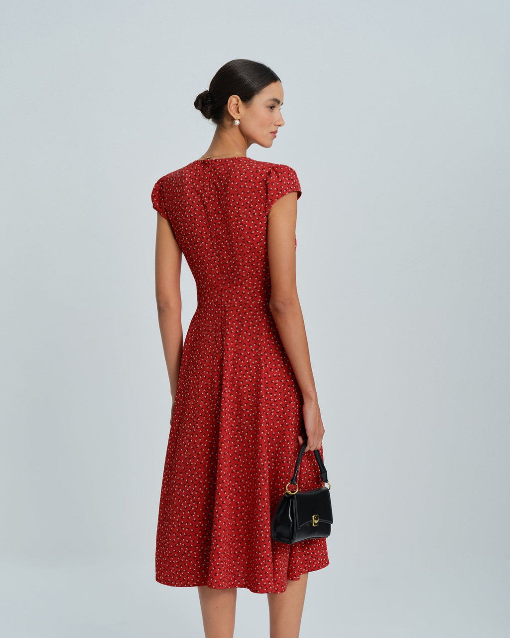 Red Cap Sleeve Floral Midi Dress