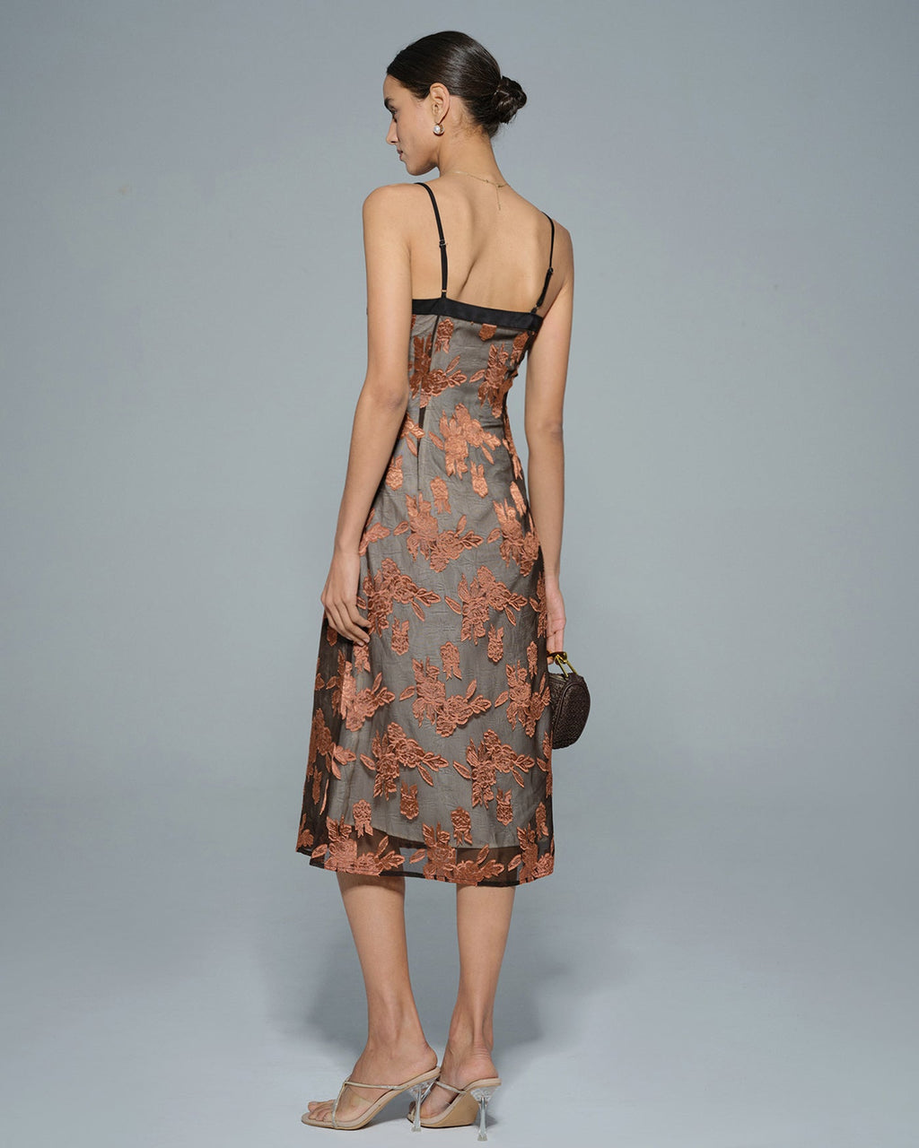 Caramel Floral Slip Midi Dress