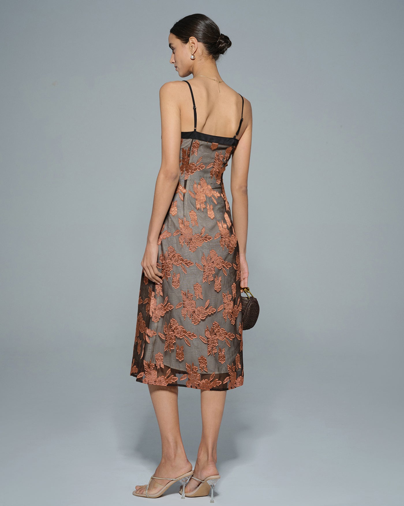 Caramel Floral Slip Midi Dress
