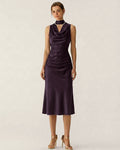 Purple Cowl Neck Mermaid Satin Midi Dress