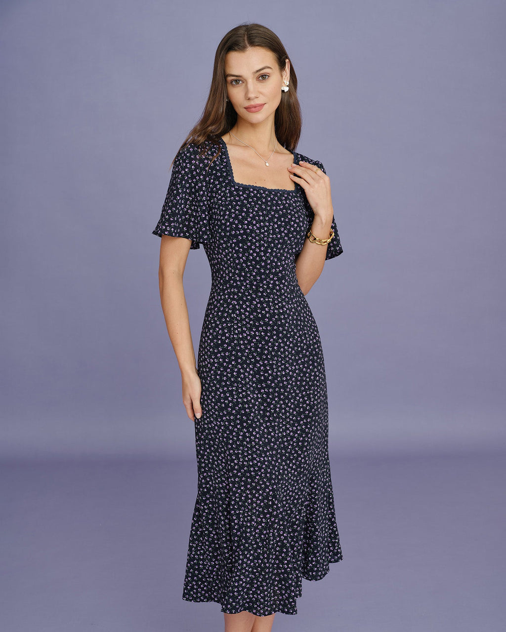 Pueple Floral Butterfly Sleeve Midi Dress