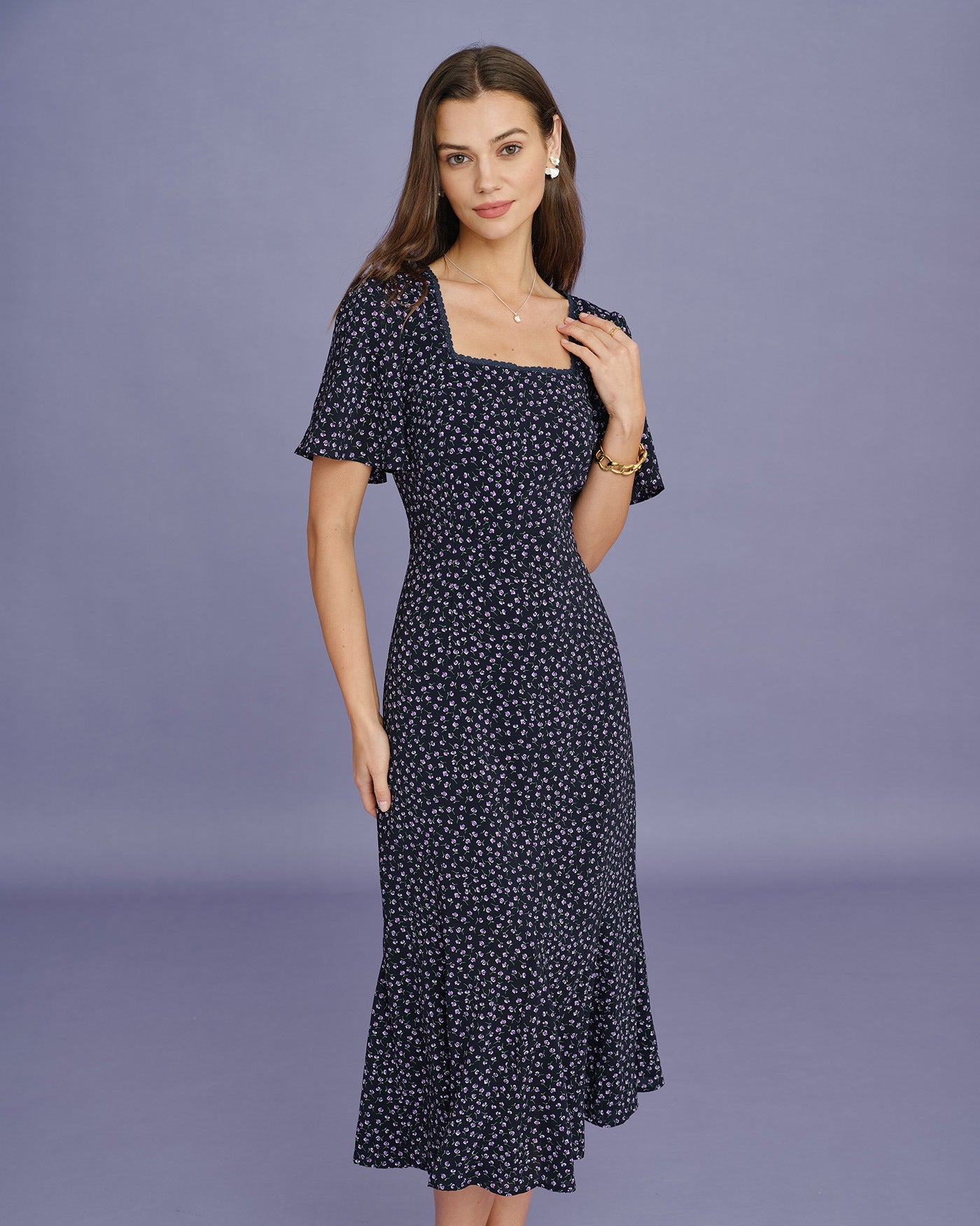 Pueple Floral Butterfly Sleeve Midi Dress