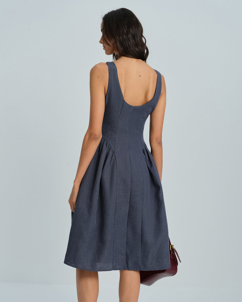 Grey Boat Neck Sleeveless Midi Dress