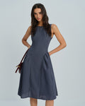 Grey Boat Neck Sleeveless Midi Dress