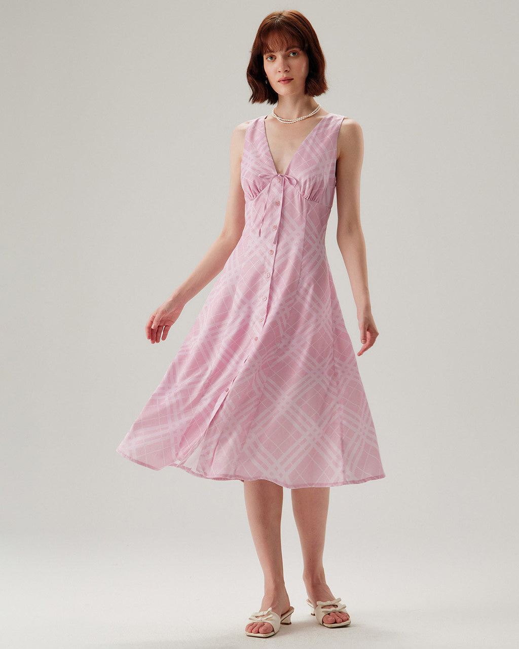 Pink Striped Sleeveless Midi Dress