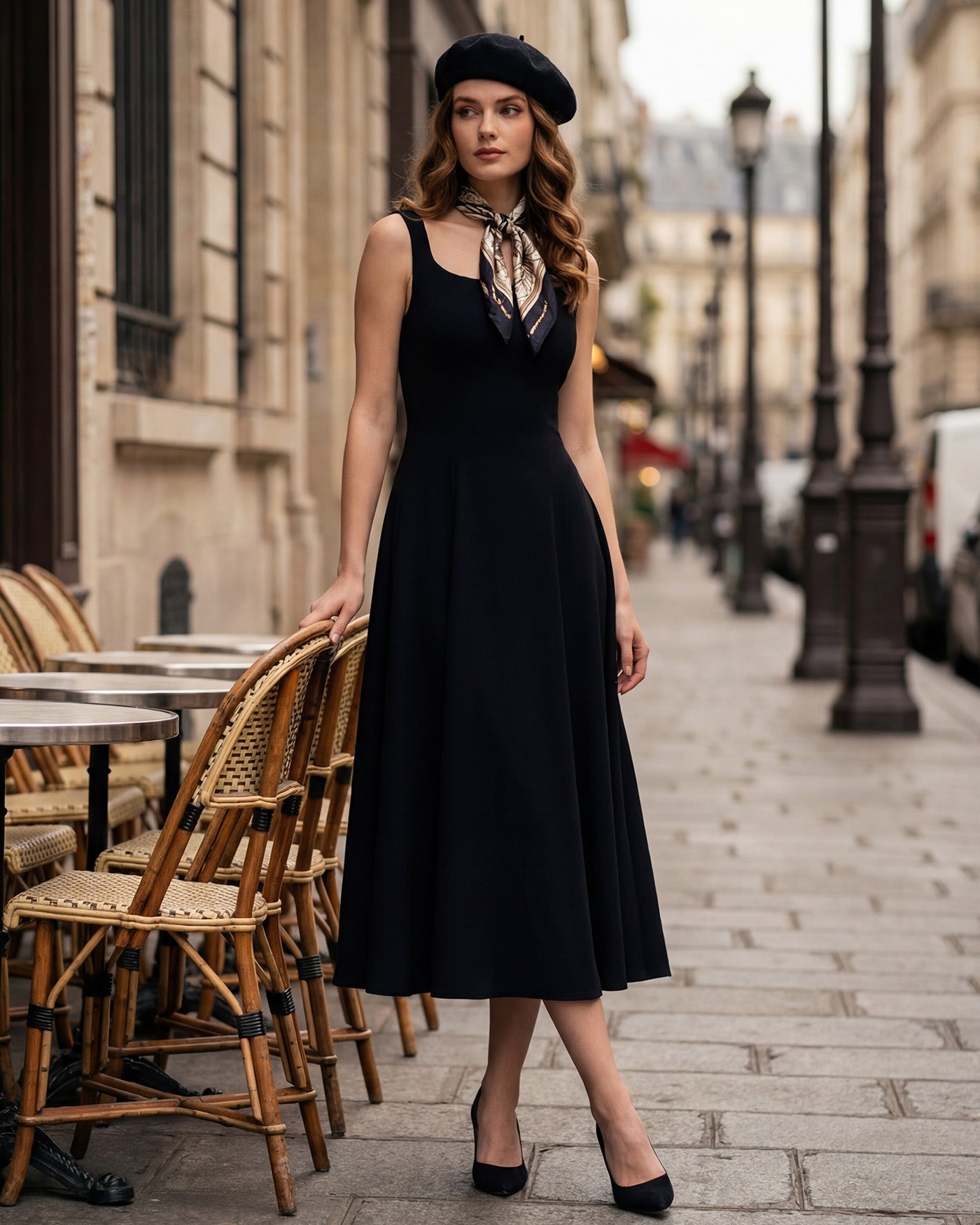 Black Solid Zipper Slip Midi Dress