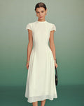 Apricot Mock Neck A-Line Midi Dress