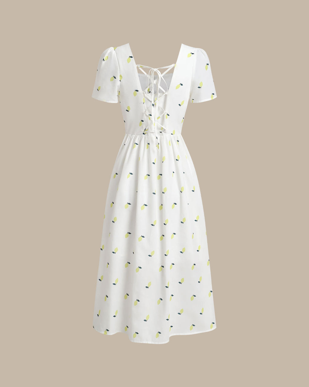 White Fruit Square Neck Midi Dress