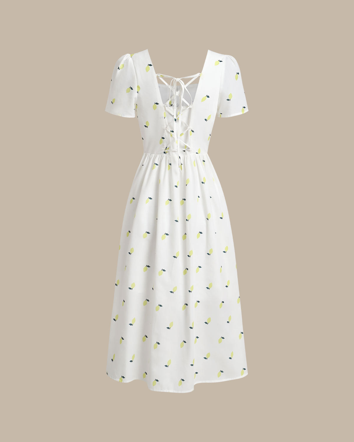 White Fruit Square Neck Midi Dress