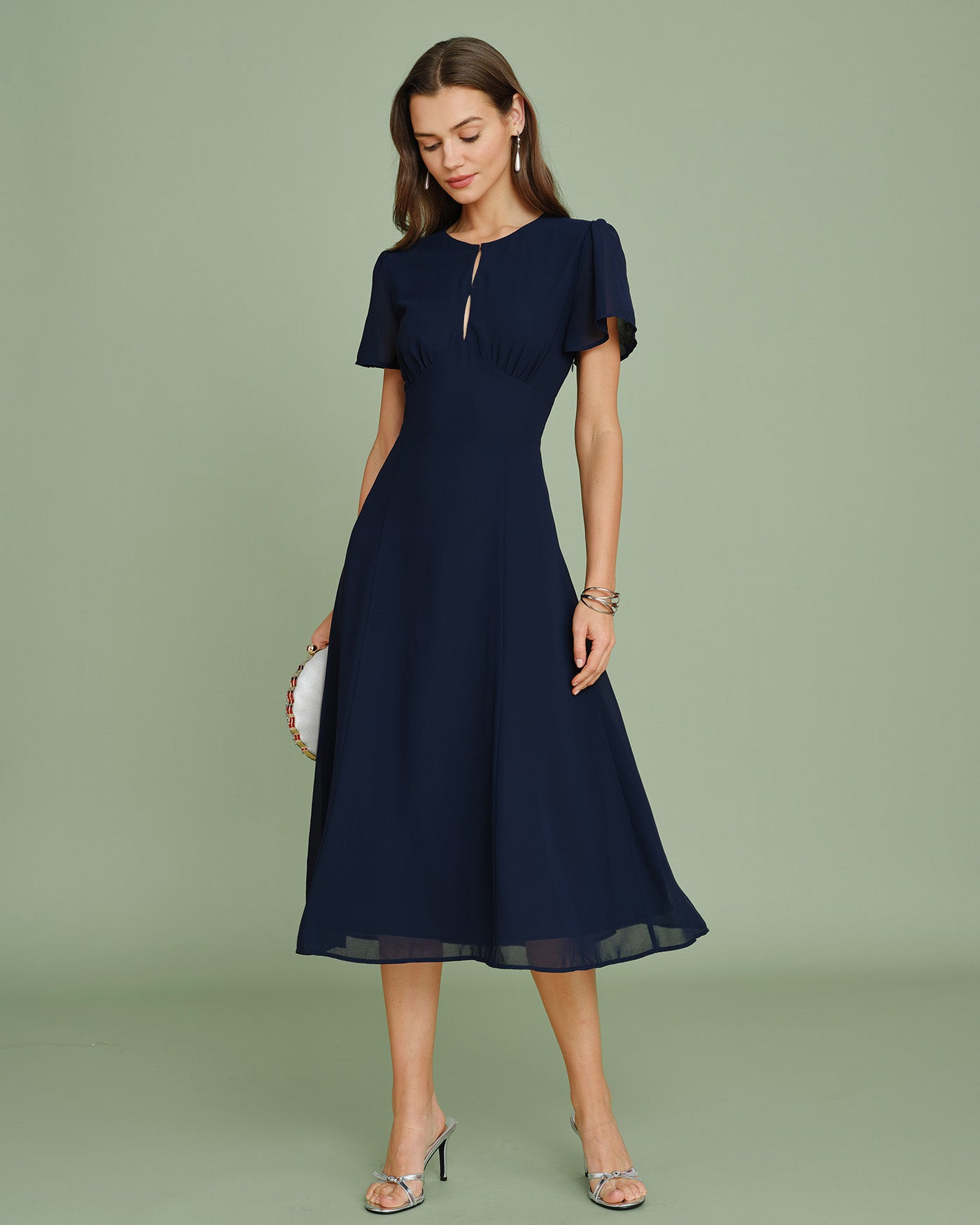 Navy Cut Out Chiffon Midi Dress