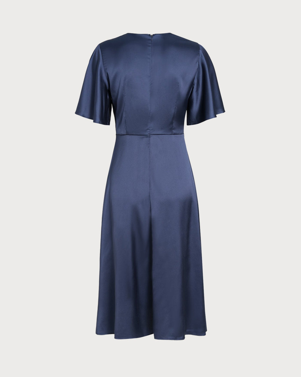 Navy V Neck Satin Midi Dress