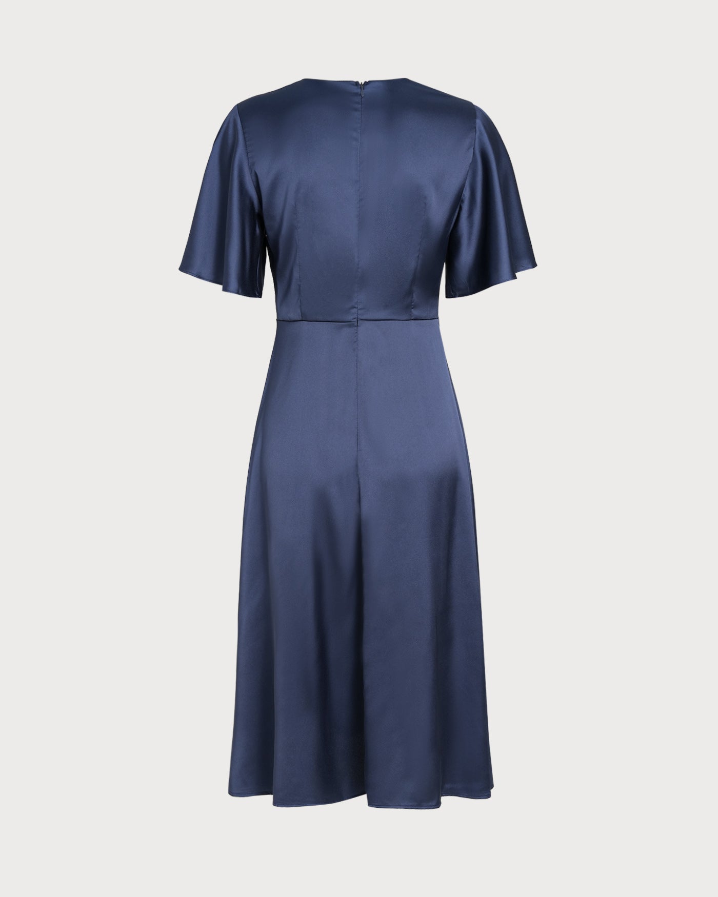 Navy V Neck Satin Midi Dress