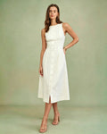 White Button Tie Tunic Midi Dress