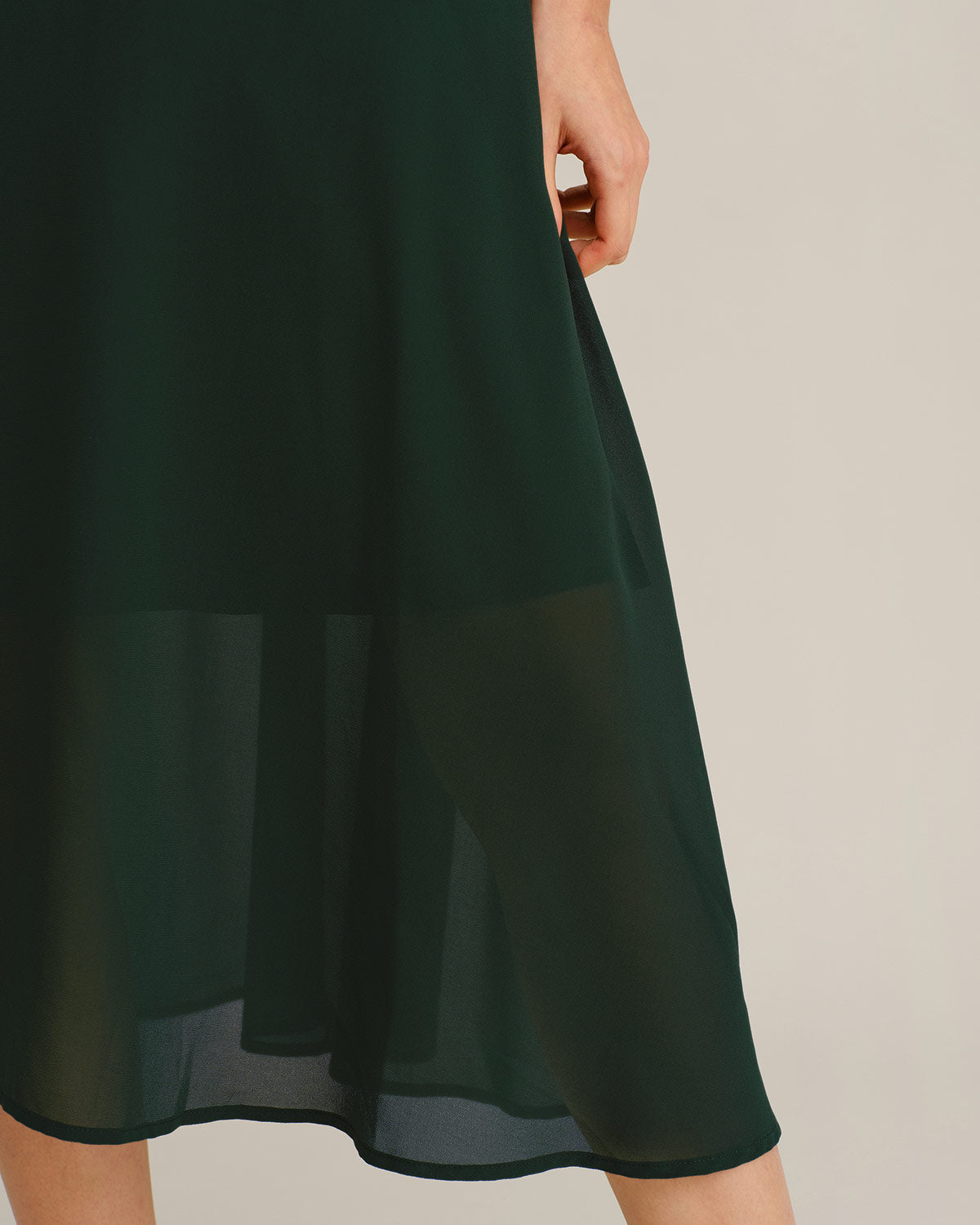 Green Chiffon A-Line Halter Midi Dress