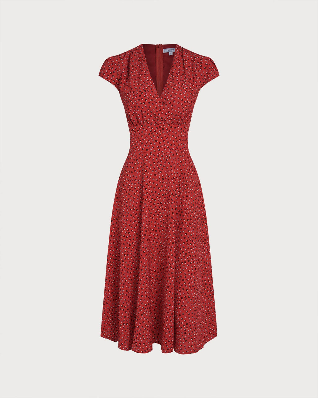 Red Cap Sleeve Floral Midi Dress