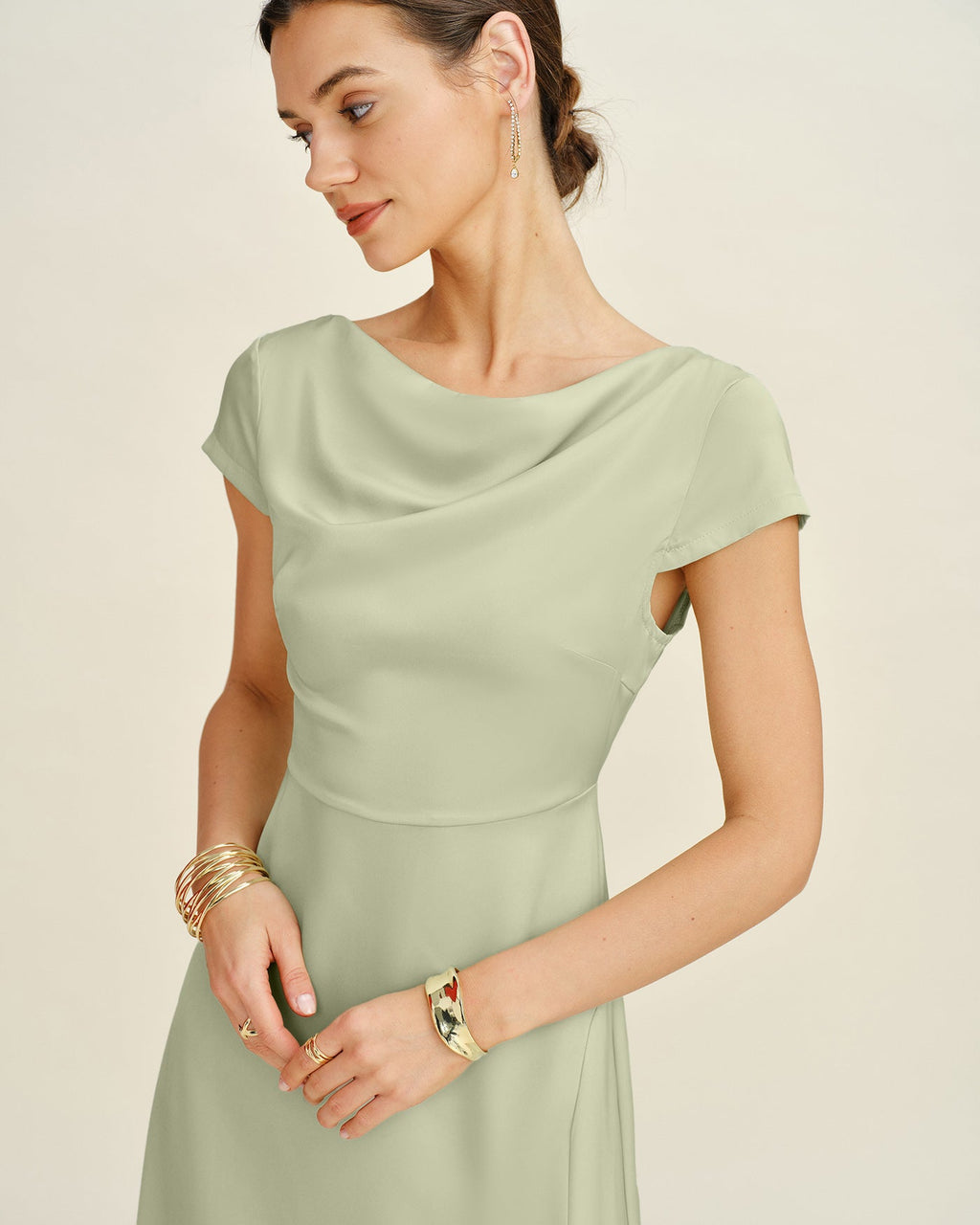 Green Boat Neck Tunic Midi Dress
