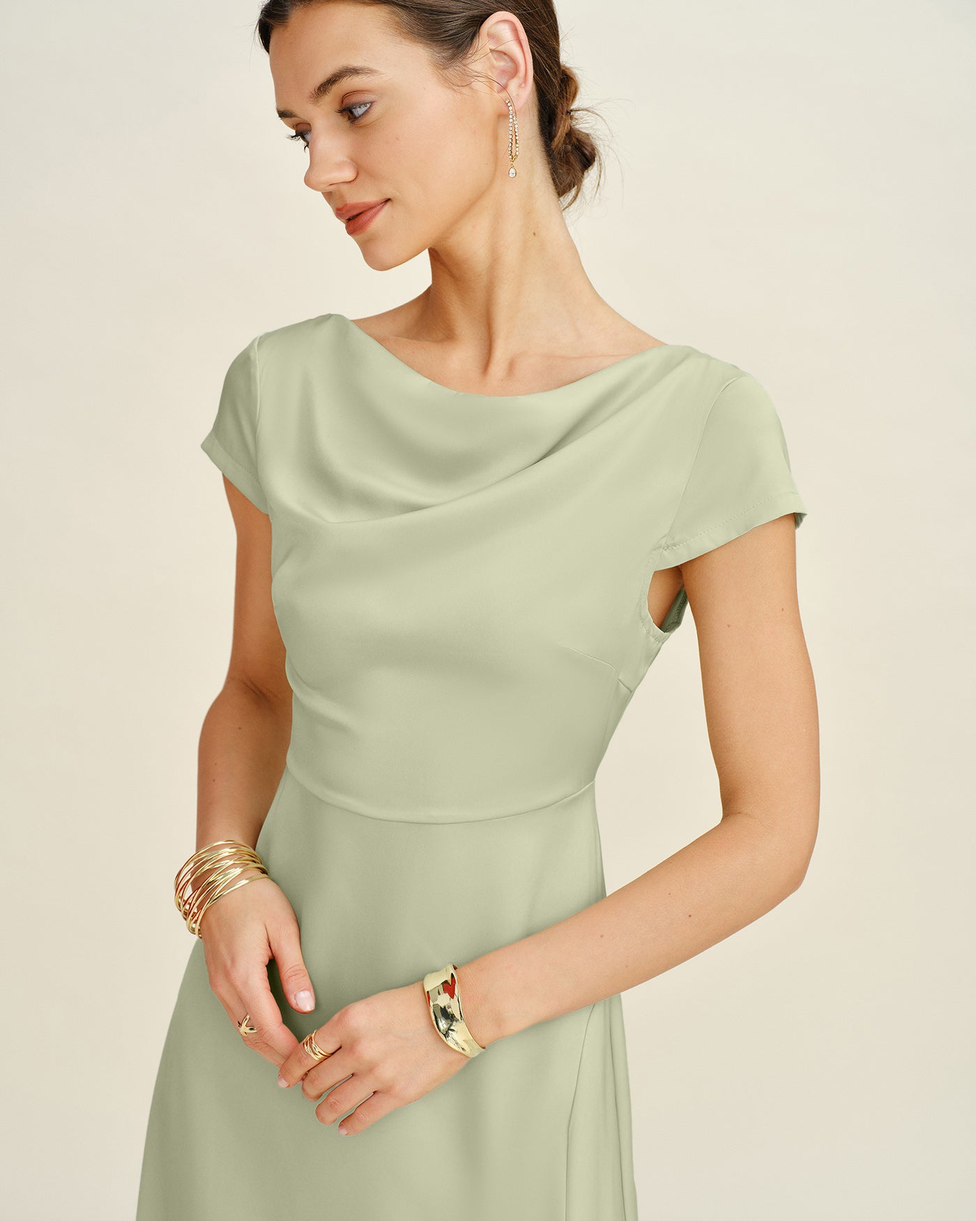 Green Boat Neck Tunic Midi Dress