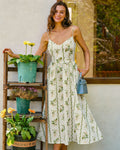 Apricot Floral Tie Strap Midi Dress