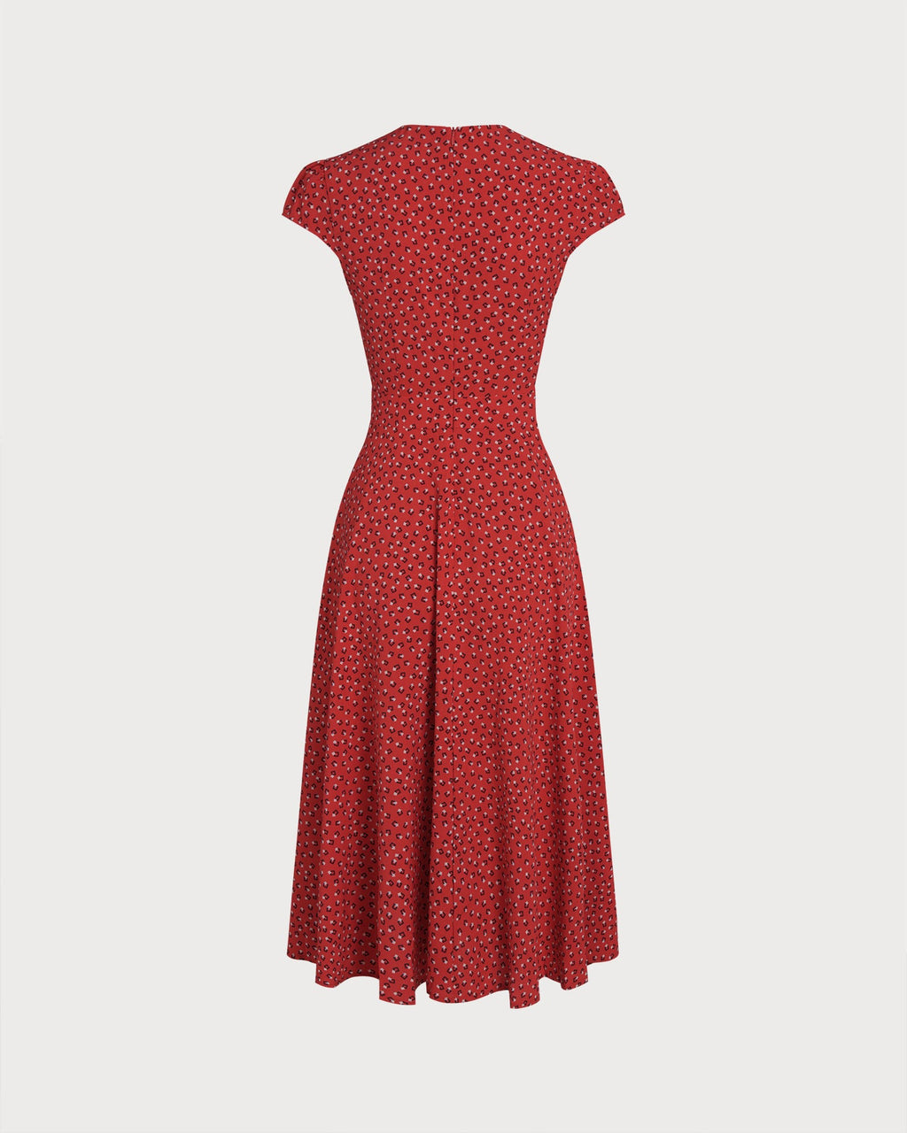 Red Cap Sleeve Floral Midi Dress