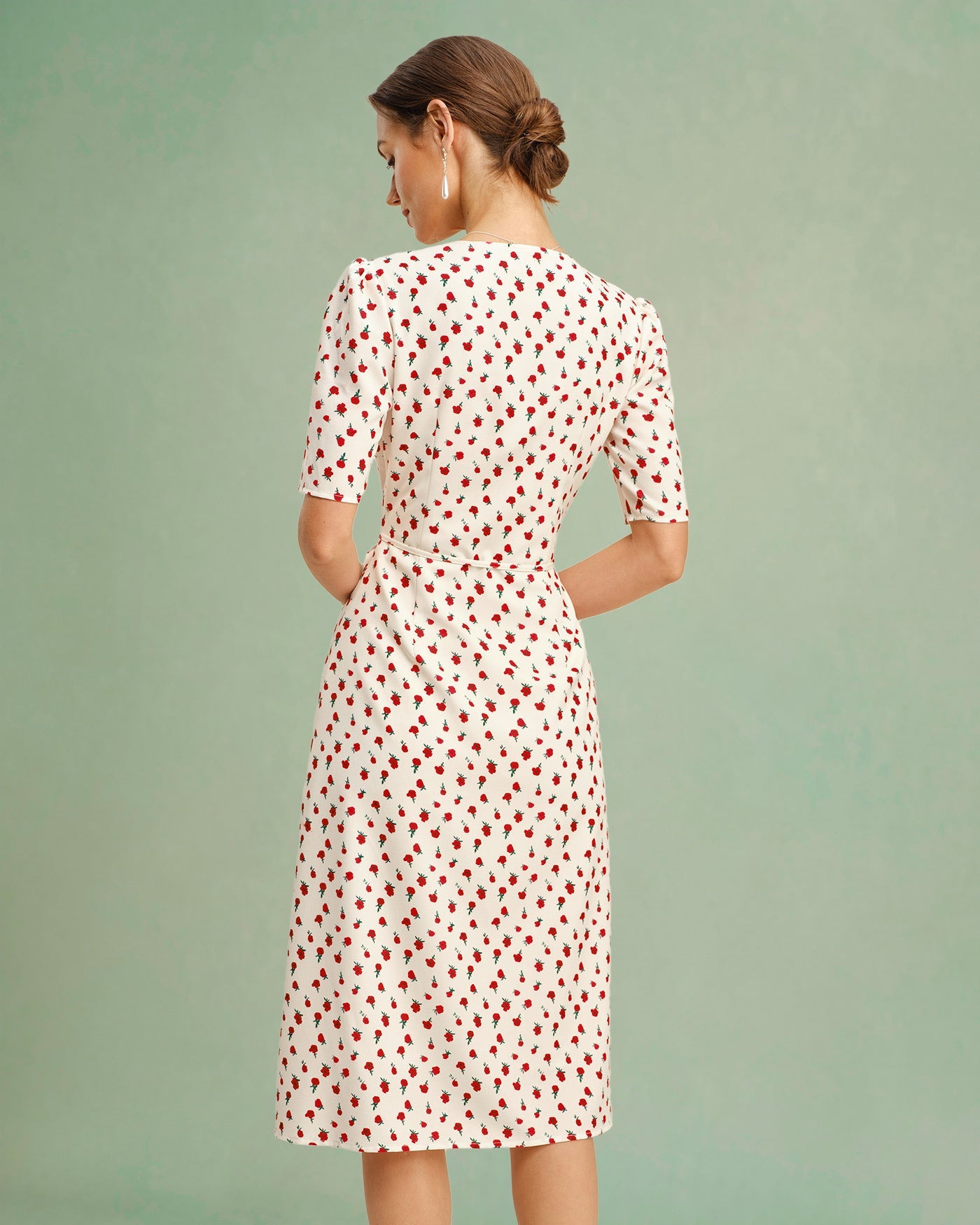 Apricot Floral V Neck Midi Dress