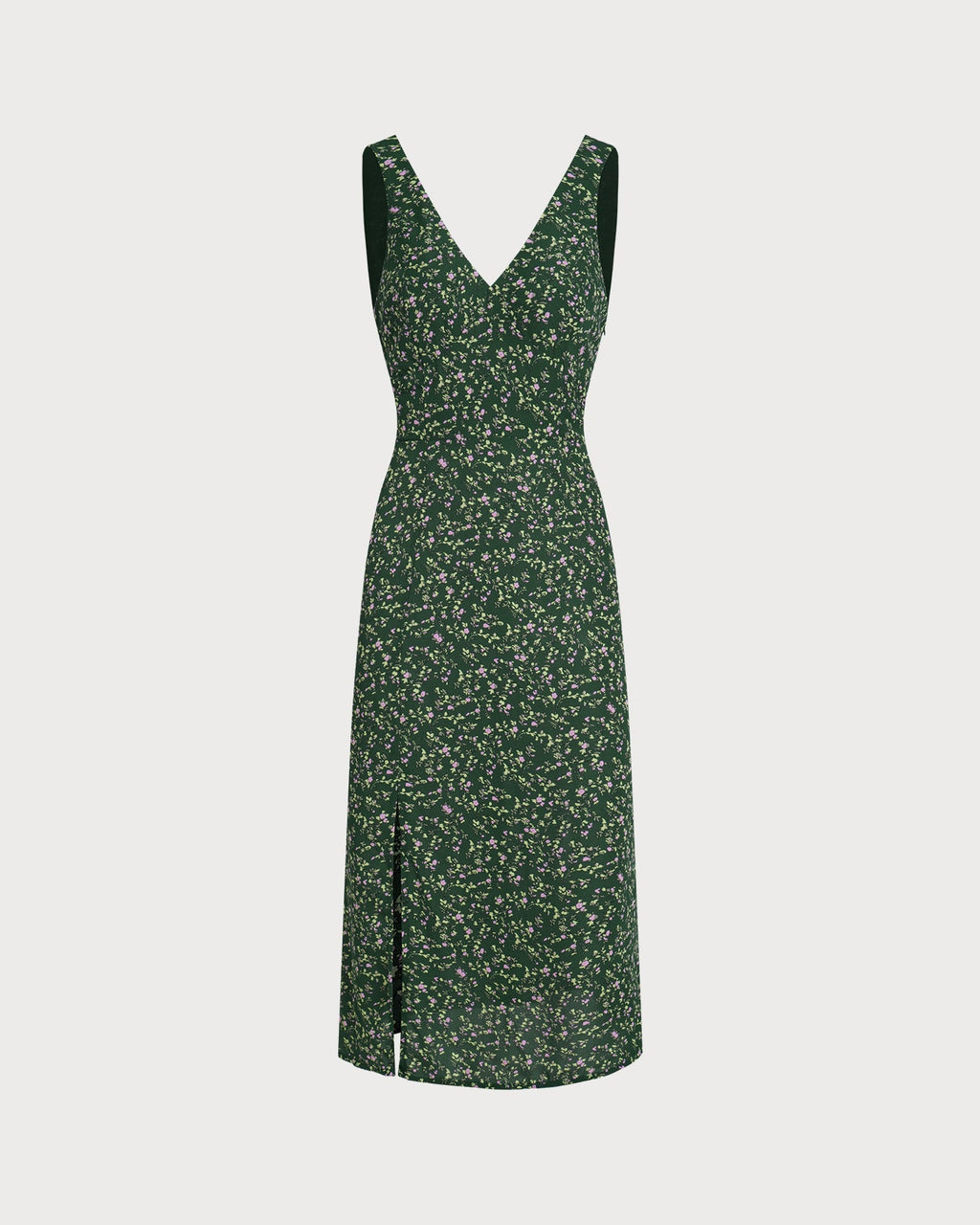 Green V Neck Floral Midi Dress