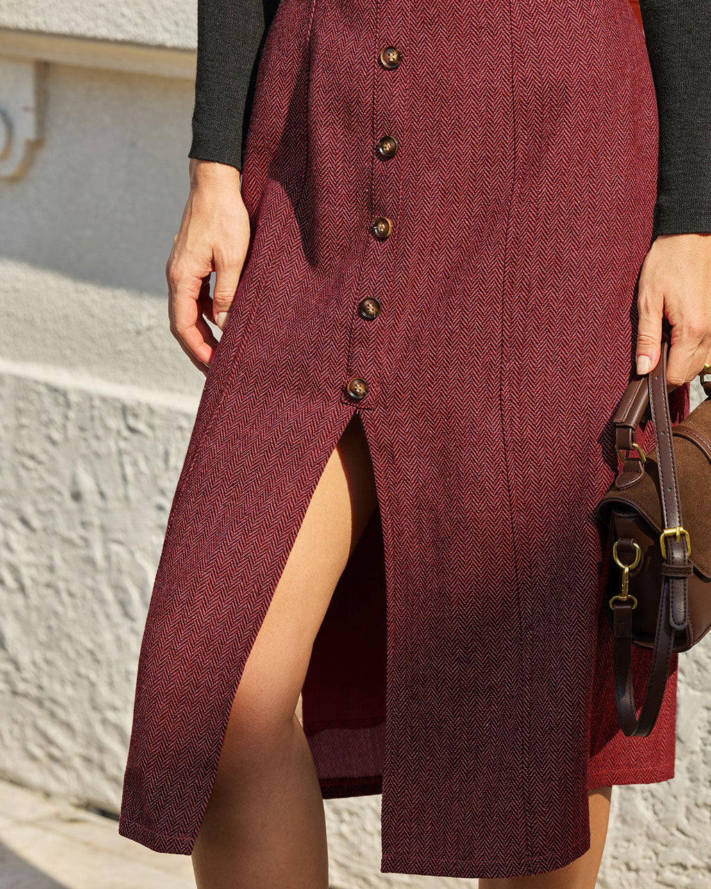 Red Sleeveless Slit Button Midi Dress