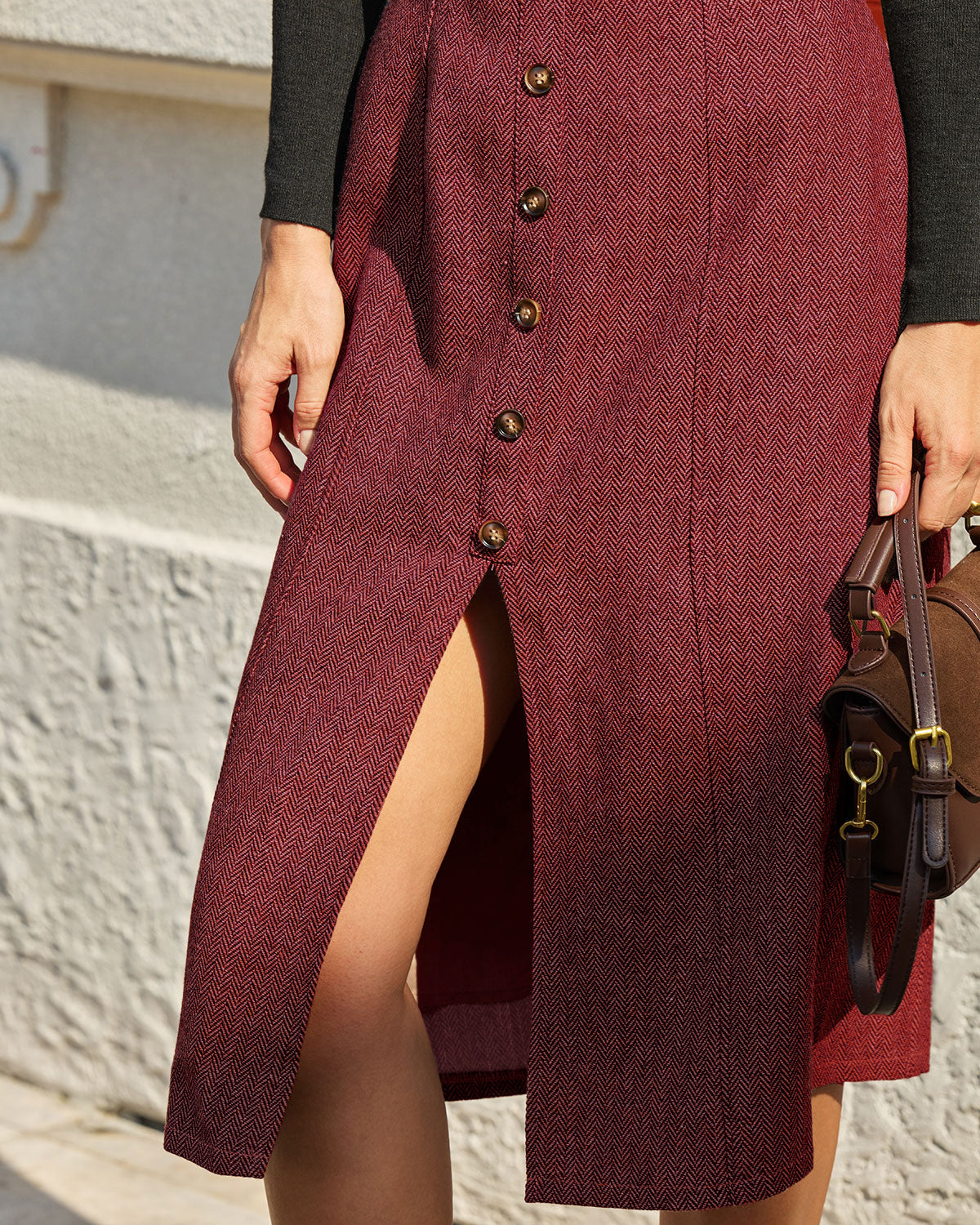 Red Sleeveless Slit Button Midi Dress