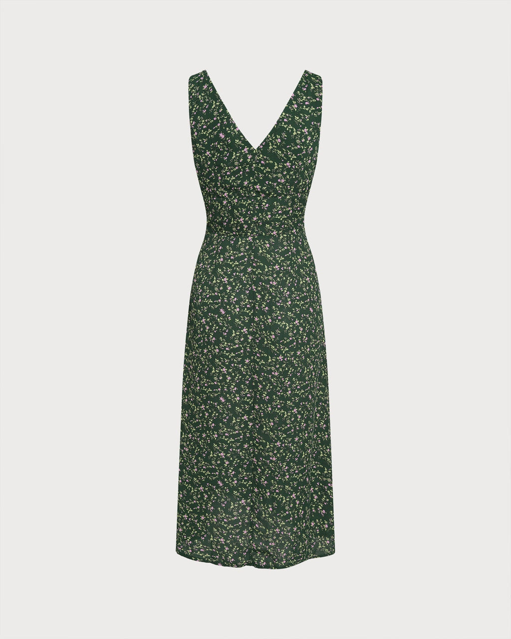 Green V Neck Floral Midi Dress