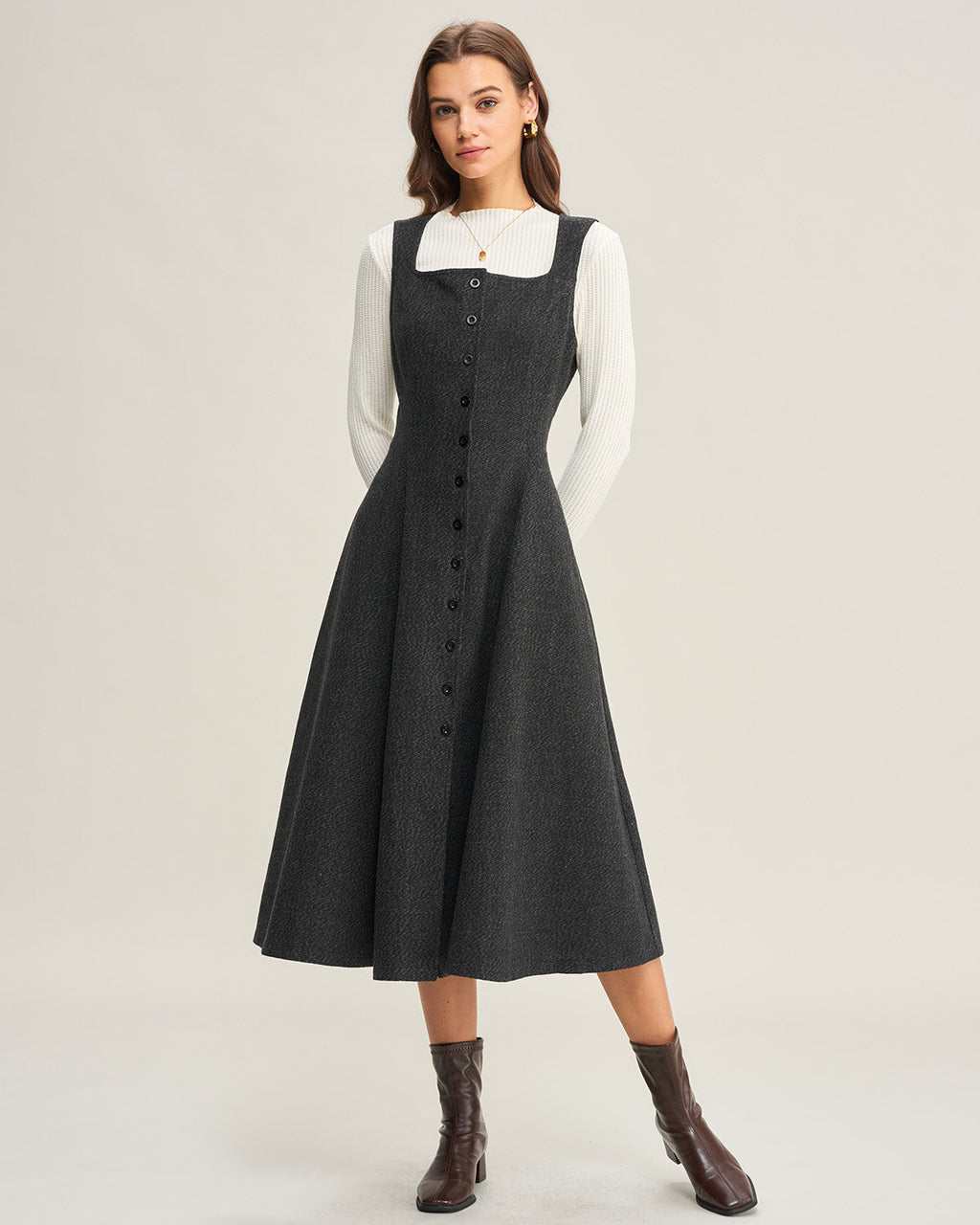 Grey Tweed Sleeveless Midi Dress