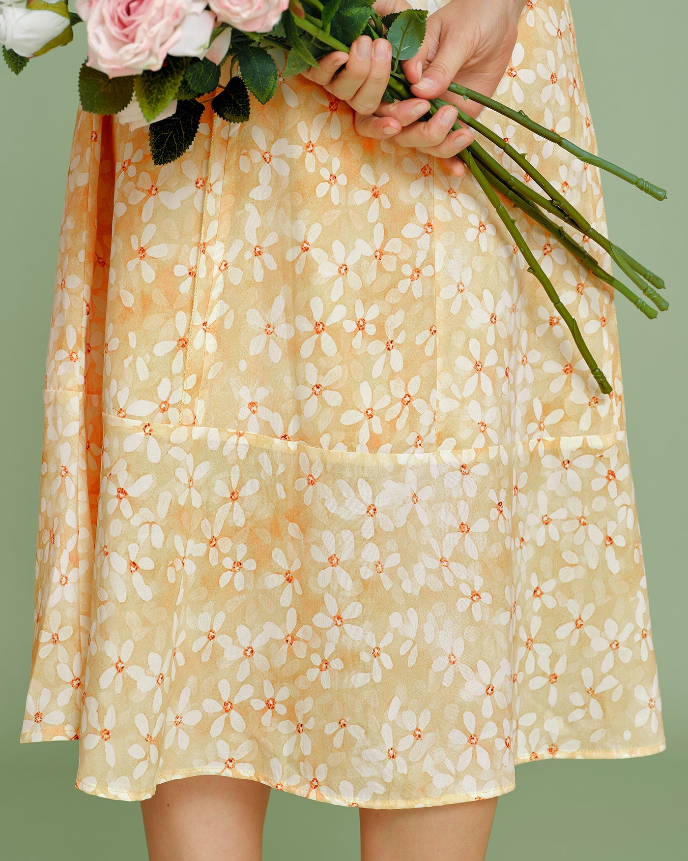 Yellow Cap Sleeve Floral Midi Dress