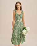 Green Shirred Sleeveless Midi Dress