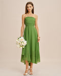 Green Flowy Strapless Midi Dress