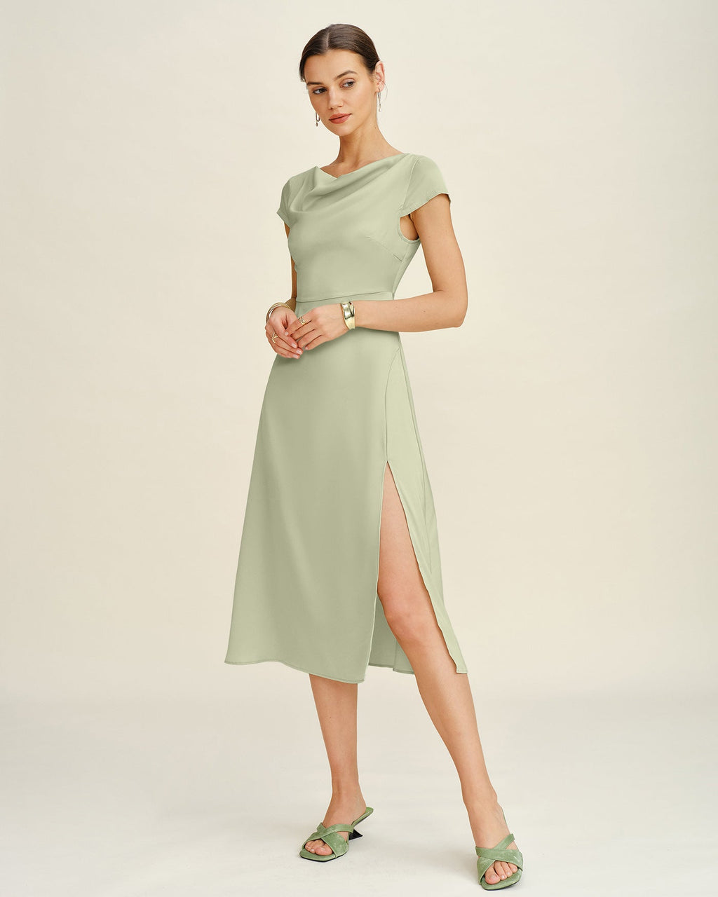 Green Boat Neck Tunic Midi Dress