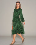 Green Jacquard Lantern Sleeve Midi Dress
