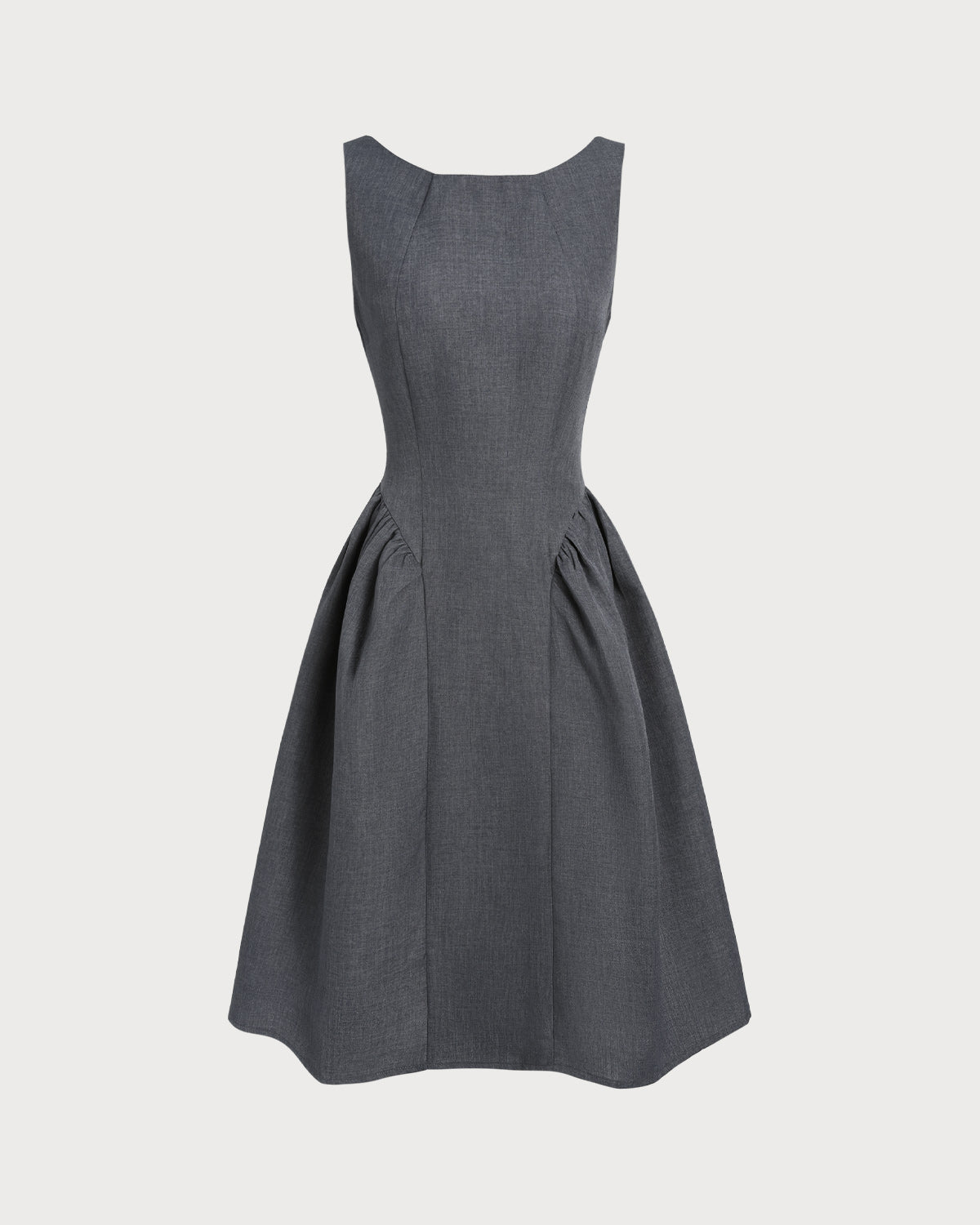 Grey Boat Neck Sleeveless Midi Dress