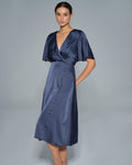Navy V Neck Satin Midi Dress